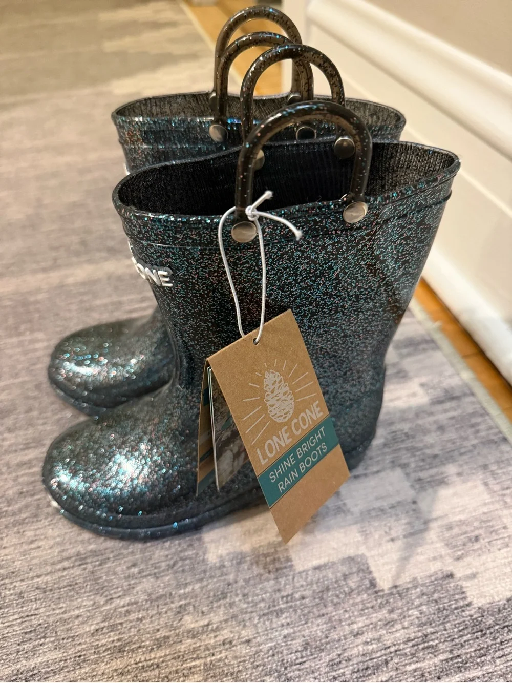 LONECONE- Shiny Girls Rain Boot,Waterproof, easy pull handles, non-slip outsoles